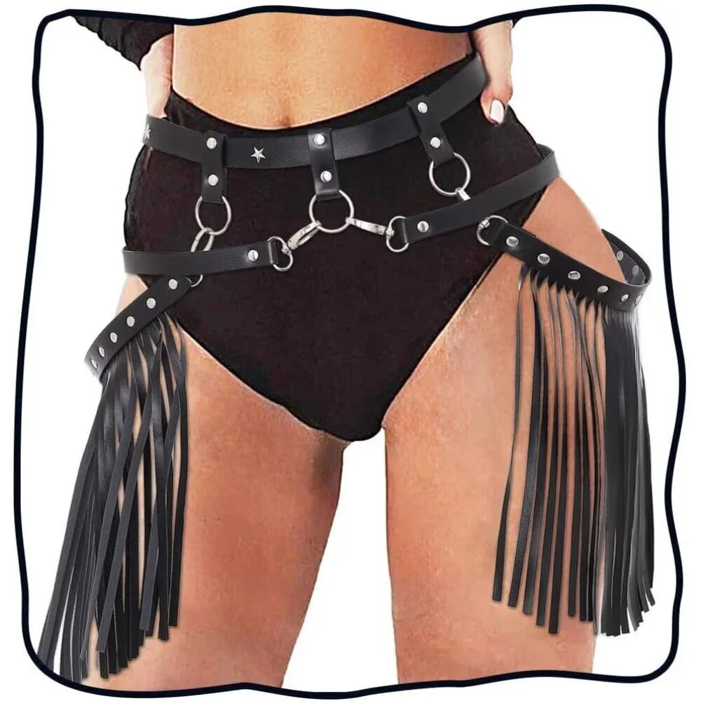 Fringe Leather Belt Women's Black Waist Body Accessories Fashion Rave